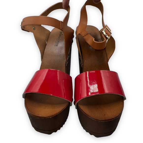 NEW Primadonna Collection Red/Brown Leather Wooden Clog Platforms Women Size 40 - Picture 5 of 9